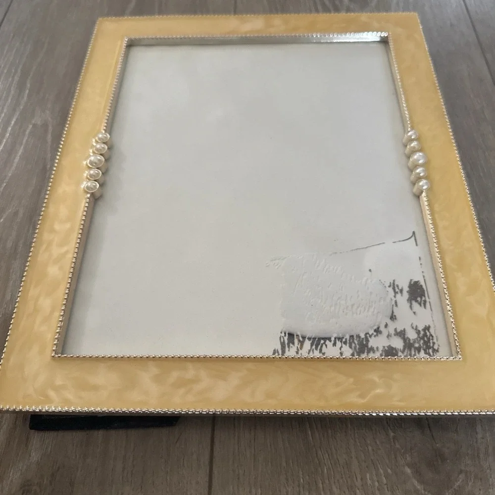 Yellow Marbled Enamel Art Deco Style‎ Frame with Pearl Accents 8 x 10 Photo